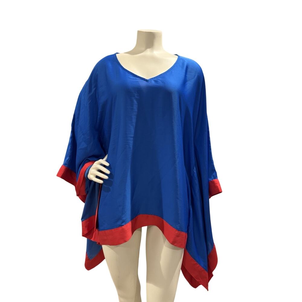 Iman Women's M/L Shirt Top Red Royal Blue Stunning Poncho Tunic Boho